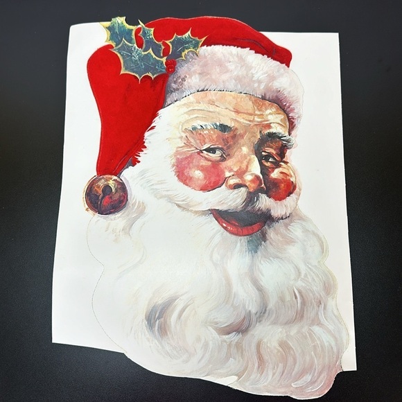 Vtg Eureka USA Velvety Flocked Die Cutout Cardboard Christmas Decor Santa Bears - Picture 7 of 15
